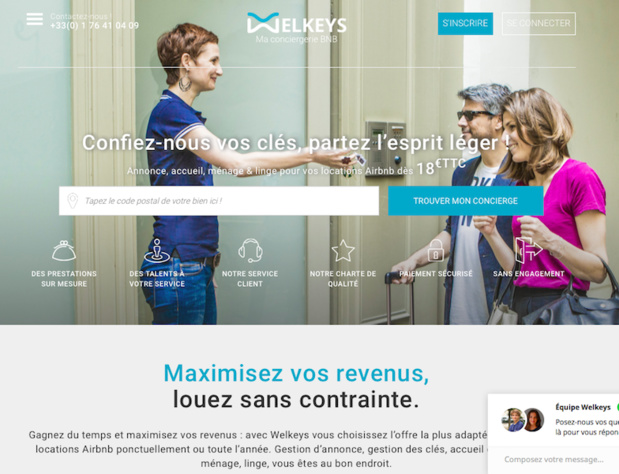 Créé en mars 2015 par Chloé Fournier, la jeune pousse propose un service de conciergerie qui simplifie et optimise la gestion des locations courts et moyens-séjours à destination des propriétaires qui louent sur des plateformes de locations entre particuliers. (c) Capture Welkeys Créé en mars 2015 par Chloé Fournier, la jeune pousse propose un service de conciergerie qui simplifie et optimise la gestion des locations courts et moyens-séjours à destination des propriétaires qui louent sur des plateformes de locations entre particuliers. (c) Capture Welkeys