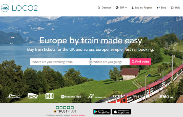 Le site Loco2, start-up anglaise de réservation en ligne de voyages en train au Royaume-Uni et en Europe - DR Capture écran