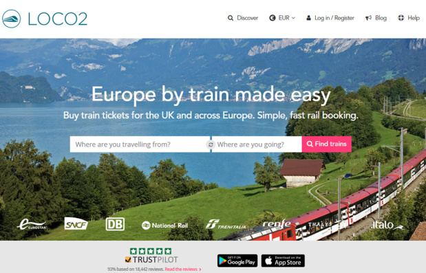 Le site Loco2, start-up anglaise de réservation en ligne de voyages en train au Royaume-Uni et en Europe - DR Capture écran Le site Loco2, start-up anglaise de réservation en ligne de voyages en train au Royaume-Uni et en Europe - DR Capture écran