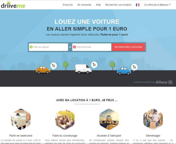 Capture d'écran du site Internet de DriiveMe Capture d'écran du site Internet de DriiveMe