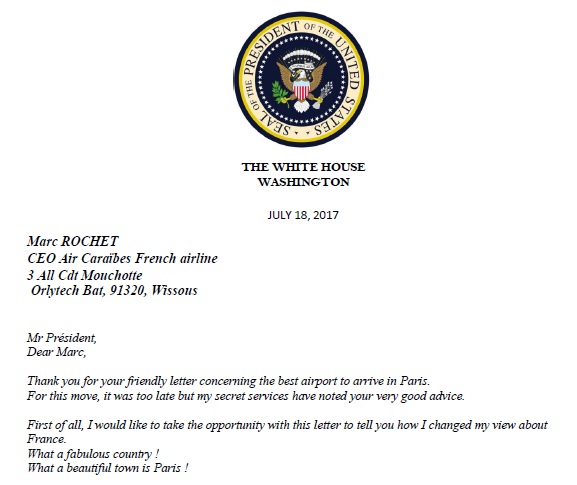 La lettre presque officielle de Donald Trump à Marc Rochet - DR
