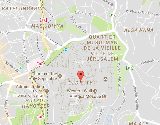 En raison des tensions à Jérusalem-Est, les accès à la Vieille ville de Jérusalem peuvent être fermés à tout moment par les autorités - DR : Google Maps