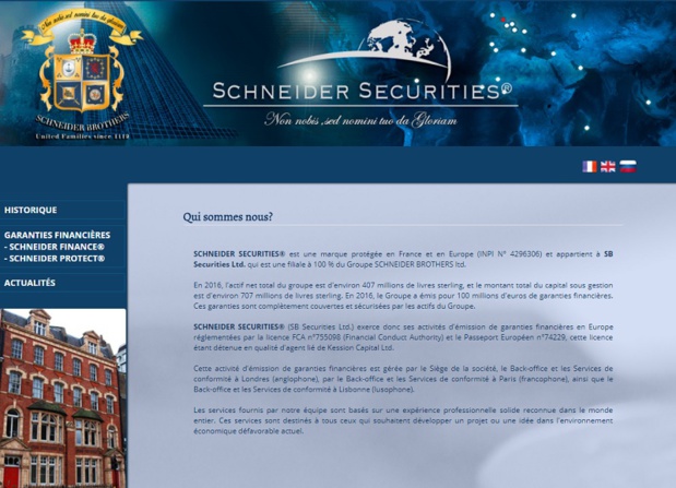 Depuis le 3 août 2017, Schneider Securities - SB Securities Ltd n'est plus autorisée à exercer en tant que garant financier en France - DR : Capture d'écran Schneider-securities.com Depuis le 3 août 2017, Schneider Securities - SB Securities Ltd n'est plus autorisée à exercer en tant que garant financier en France - DR : Capture d'écran Schneider-securities.com