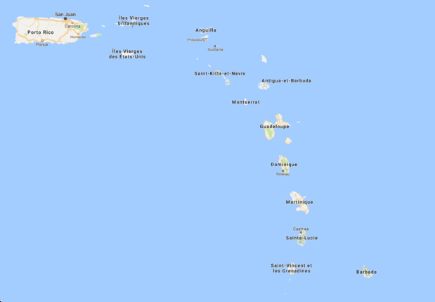 La vigilance cyclonique niveau orange a été déclenché ce lundi matin pour les Iles du Nord et lundi midi pour à la Guadeloupe. - Google Map DR