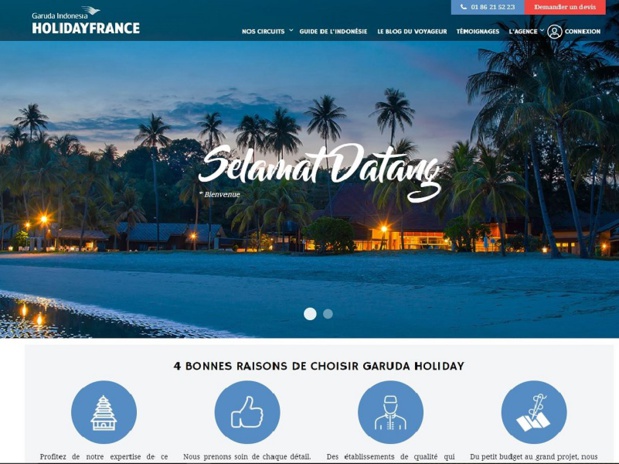 capture d'écran de la page d'accueil du site garudaholiday.fr capture d'écran de la page d'accueil du site garudaholiday.fr
