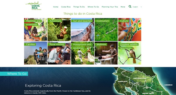 Avec plus de 40 000 voyageurs au 1er semestre 2017, la France est le premier pays européen émetteur de touristes pour le Costa Rica - DR : Copie écran visitcostarica.com