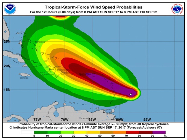 Le passage de l'ouragan Maria, selon le NHC - Crédit photo : nhc.noaa.gov