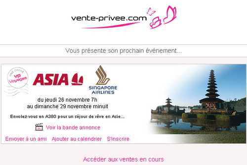 Asia et Singapore Airlines sur Vente-privee.com