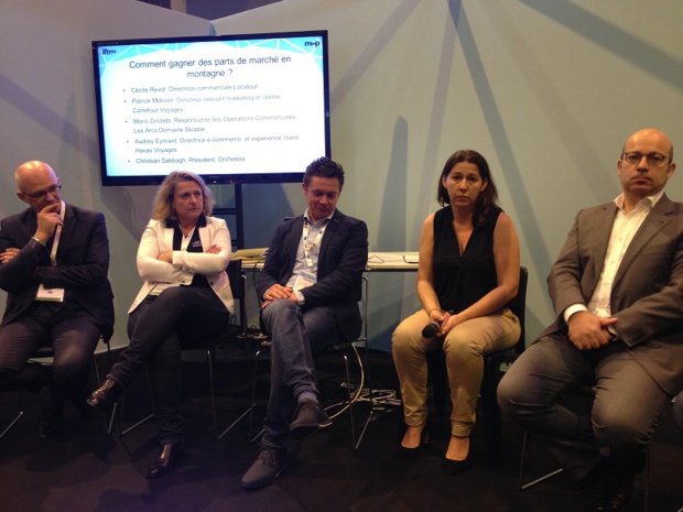 Patrick Métivier, directeur exécutif marketing et clients Carrefour Voyages, Cécile Revol, directrice commerciale de Locatour, Moris Giroletti, responsable des opérations commerciales Les Arcs domaine skiable,  Audrey Eymard, directrice e-commerce et expérience client, Havas Voyages et Christian Sabbagh, président d'Orchestra – DR : C.L. Patrick Métivier, directeur exécutif marketing et clients Carrefour Voyages, Cécile Revol, directrice commerciale de Locatour, Moris Giroletti, responsable des opérations commerciales Les Arcs domaine skiable,  Audrey Eymard, directrice e-commerce et expérience client, Havas Voyages et Christian Sabbagh, président d'Orchestra – DR : C.L.