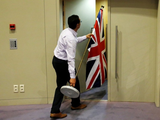 L'Union Jack est rangé dans les bureaux de l'UE - Crédit photo : compte Twitter @conju_re L'Union Jack est rangé dans les bureaux de l'UE - Crédit photo : compte Twitter @conju_re