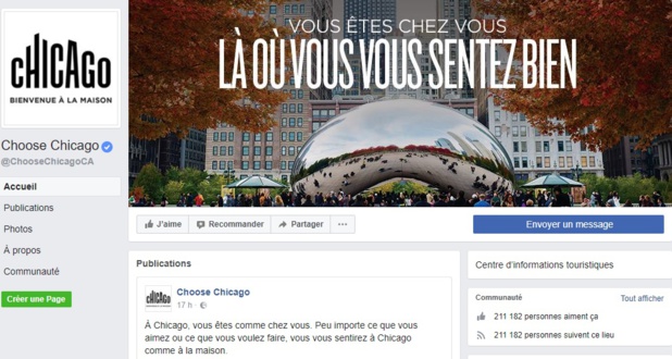 Chicago lance sa nouvelle campagne marketing sur les réseaux sociaux - Capture écran du compte Facebook Choose Chicago