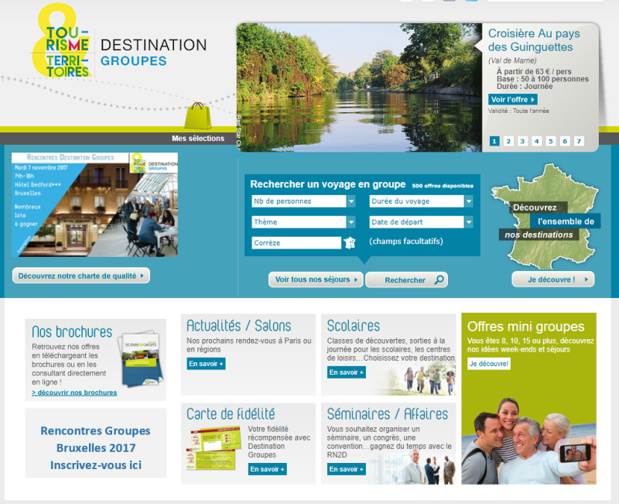 Destination Groupes réunit 43 Agences Départementales de Réservation adhérentes à Tourisme & Territoires. Il vient d’éditer sa nouvelle brochure 2018-2019 - Capture écran DR