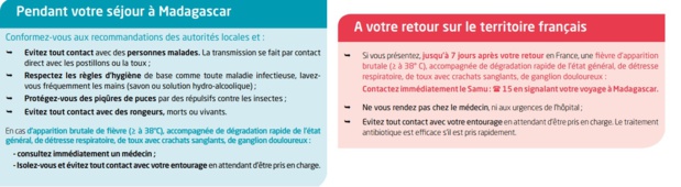 Le ministère de l'Europe et des Affaires étrangères a mis en place une plaquette d'information pour les voyageurs devant se rendre à Madagascar - Crédit photo : Ministère de l'Europe et des Affaires étrangères Le ministère de l'Europe et des Affaires étrangères a mis en place une plaquette d'information pour les voyageurs devant se rendre à Madagascar - Crédit photo : Ministère de l'Europe et des Affaires étrangères