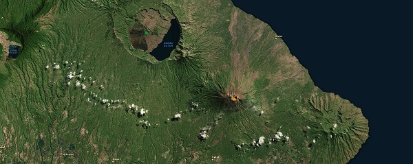 Le Mont Agung an (symbolisé par le volcan orange) est situé à 75 km de l’aéroport international de Denpasar - Capture écran : du site MAGMA Indonesia