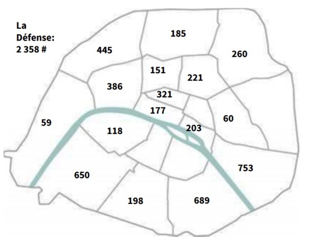 Plan des chambres créées à Paris entre 2017 et 2023 - Crédit photo : Observatoire économique du Tourisme parisien Plan des chambres créées à Paris entre 2017 et 2023 - Crédit photo : Observatoire économique du Tourisme parisien