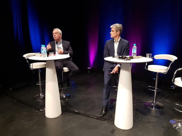 Marc Rochet, Président Air Caraïbes/French Blue face à Pierre-Olivier Bandet, DGA programme et flotte Air France lors des Journées des Entrepreneurs du voyage - DR Photo CE