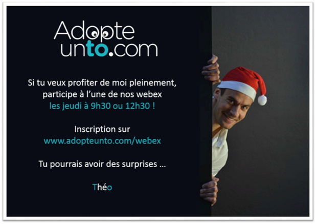 Les agents de voyages peuvent s’inscrire aux Webex (démos en ligne) d'une durée de 20 mn tous les jeudis à 9h30 et à 12h30 - Crédit Adopteunto.com Les agents de voyages peuvent s’inscrire aux Webex (démos en ligne) d'une durée de 20 mn tous les jeudis à 9h30 et à 12h30 - Crédit Adopteunto.com