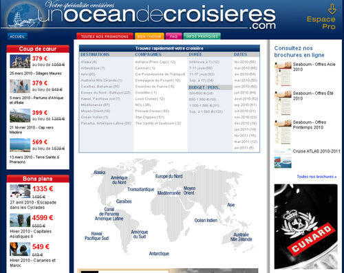 La page d'accueil du nouveau site CIC : une Océan de Croisières La page d'accueil du nouveau site CIC : une Océan de Croisières