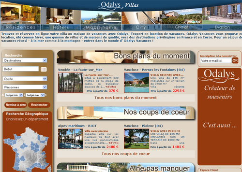 La page d'accueil de Villas-odalys.com