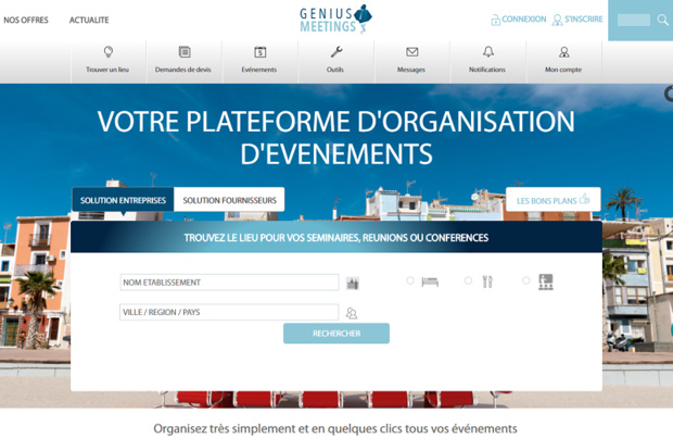 Créée en 2015 par Fabien Martre, Genius Meetings permet d'accéder à une base de données de lieux, une aide à la rédaction du cahier des charges, un outil pour gérer ces invités, comparer les devis reçus…et analyser la satisfaction des participants. - DR capture écran