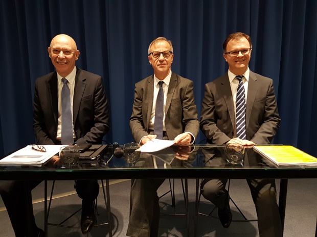 Philippe Bernand, président du directoire, Jean-Paul Ourliac président du conseil de surveillance et Julien Boullay directeur marketing de l'aéroport Marseille-Provence lors de la conférence de presse tenue ce jeudi matin - Photo CE Philippe Bernand, président du directoire, Jean-Paul Ourliac président du conseil de surveillance et Julien Boullay directeur marketing de l'aéroport Marseille-Provence lors de la conférence de presse tenue ce jeudi matin - Photo CE
