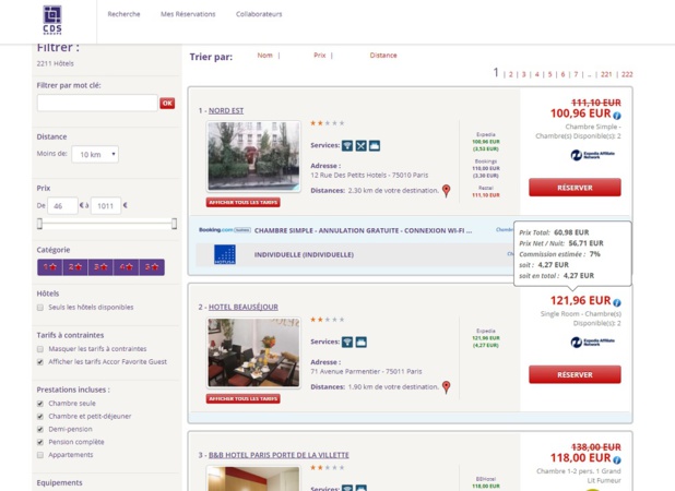 Capture écran : www.cdsbooking.com/Amadeus Capture écran : www.cdsbooking.com/Amadeus