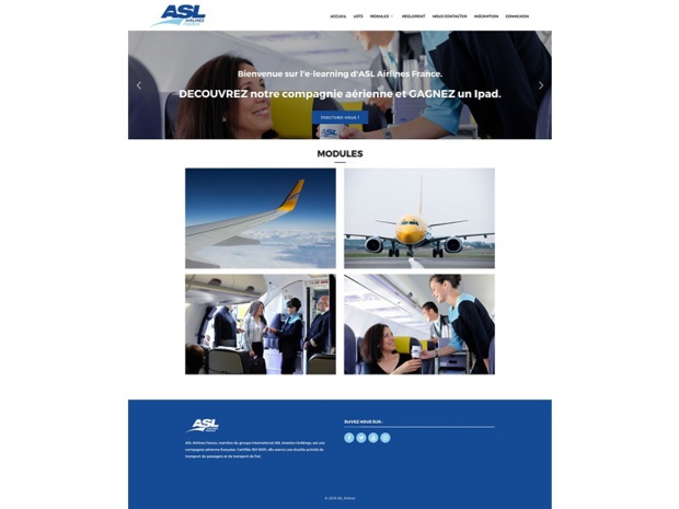 copie d'écran, page de bienvenue sur l'e-learning d'ASL Airlines France