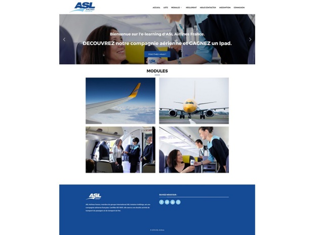 copie d'écran, page de bienvenue sur l'e-learning d'ASL Airlines France copie d'écran, page de bienvenue sur l'e-learning d'ASL Airlines France