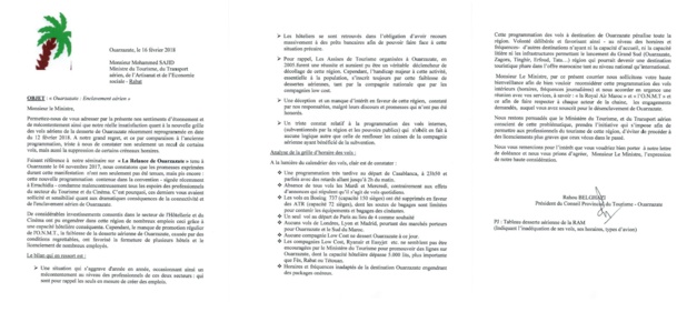 L'intégralité de la lettre - Crédit photo : Conseil Provincial du Tourisme de Ouarzazate L'intégralité de la lettre - Crédit photo : Conseil Provincial du Tourisme de Ouarzazate
