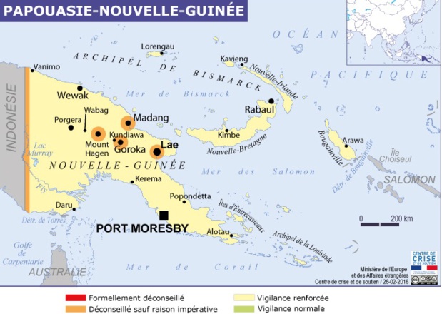 Un séisme d'une magnitude de 6 a été ressenti dimanche 4 mars 2018 en Papouasie-Nouvelle-Guinée - Crédit photo : capture écran site diplomatie.gouv.fr