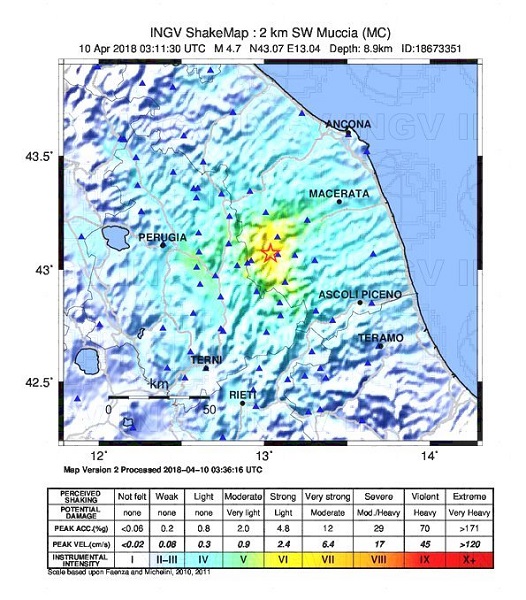 La terre a tremblé dans la province de Macerata - Crédit photo : ingvterremoti.wordpress.com