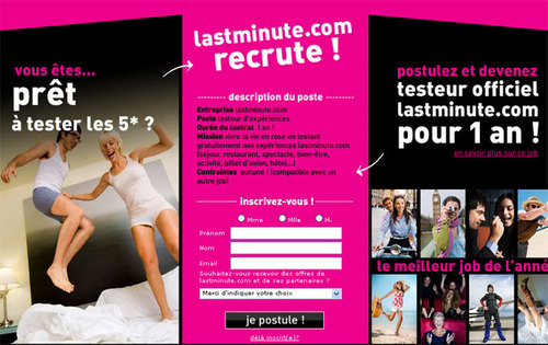 Lastminute fait du buzz avec le site Le-meilleur-job-de-lannee.com