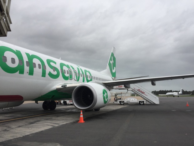 Le Boeing 737 de Transavia, quelque minutes après son atterrissage à Rabat-Salé, jeudi 12 mars © PG TM