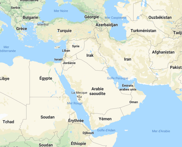 Crise syrienne, les voyageurs sont invités à faire preuve d’une vigilance accrue dans la préparation de leurs déplacements a indiqué le Quai d'Orsay concernant plusieurs pays du Moyen-Orient - DR Google Map