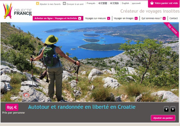 Le site d'Objectif France dédié aux voyages sur-mesure en France et en Europe de l'Ouest - Capture écran