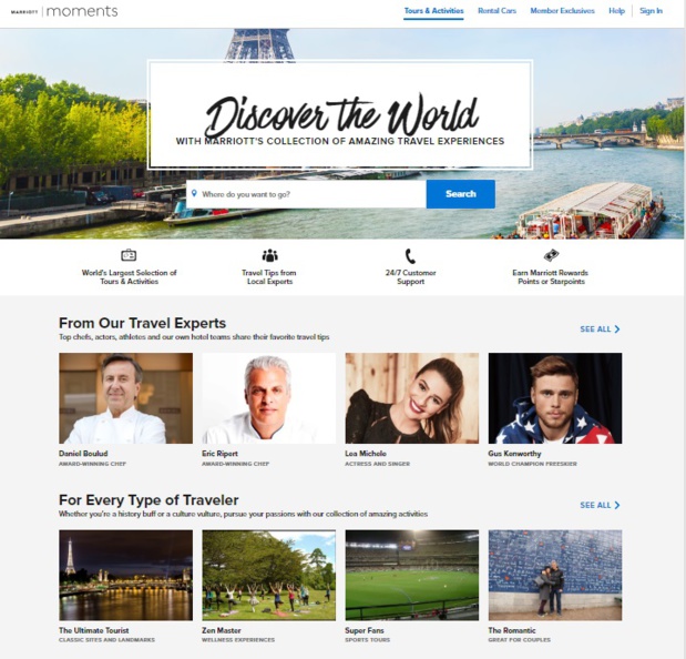 La plateforme Marriott Moments lancée par le groupe hôtelier international - DR Capture écran La plateforme Marriott Moments lancée par le groupe hôtelier international - DR Capture écran
