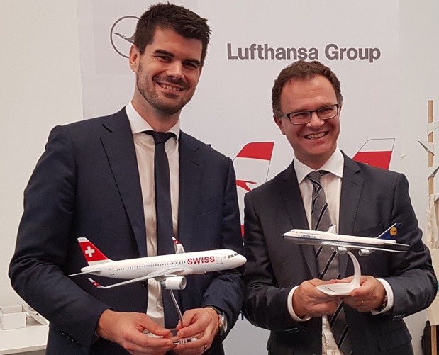 Michael Gloor, directeur des ventes senior de Lufthansa Group pour la France, le Luxembourg et les Pays-Bas et Julien Boullay, directeur commercial, marketing et communication de l'aéroport de Marseille Provence le 7 juin 2018 à Marseille - DR : A.B.