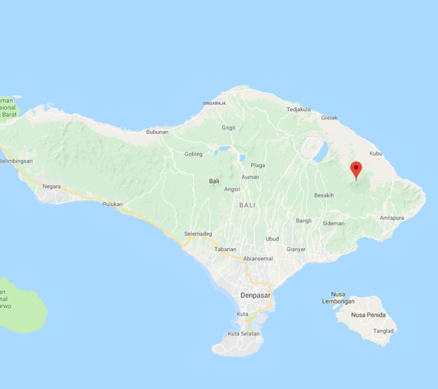 Le volcan Mont Agung a connu une nouvelle éruption le 28 juin 2018 - DR Google Map