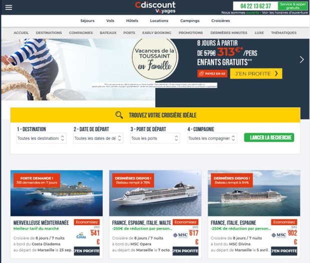 Le site de Cdiscount propose désormais l'offre croisières de Croisieres.fr - DR Le site de Cdiscount propose désormais l'offre croisières de Croisieres.fr - DR