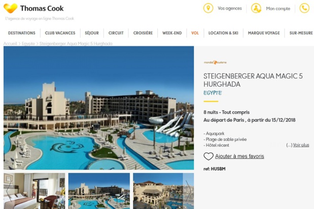 Thomas Cook a décidé de suspendre les ventes de l'hôtel Steigenberger Aqua Magic jusqu'à nouvel ordre - Capture d'écran ThomasCook.fr