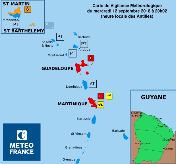 Guadeloupe et Martinique en vigilance rouge, indique Météo France