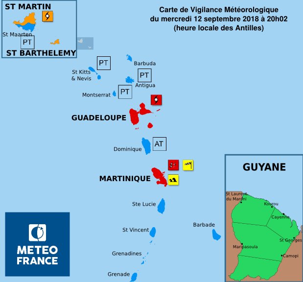 Guadeloupe et Martinique en vigilance rouge, indique Météo France Guadeloupe et Martinique en vigilance rouge, indique Météo France