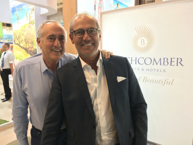 François Venin, directeur commercial et marketing et Rémi Sabarros, directeur de Beachcomber France, Belgique et Luxemourg sur leur stand à l’édition 2018 de l’IFTM Top Resa. - CL