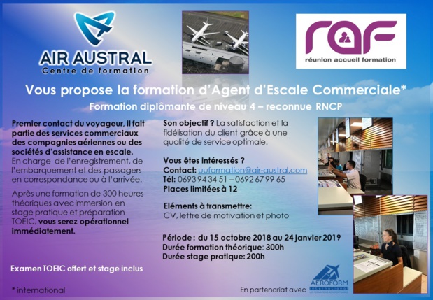 Air Austral lance une formation diplômante d'agent d'escale à La Réunion Air Austral lance une formation diplômante d'agent d'escale à La Réunion