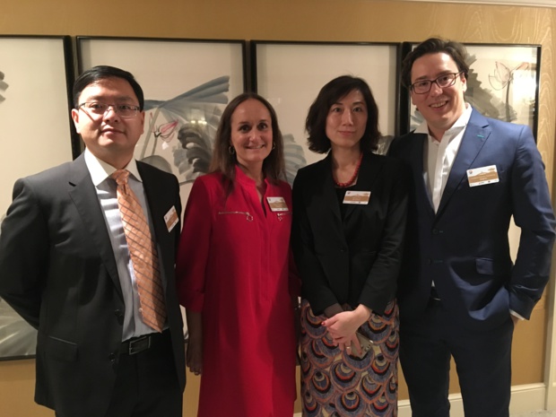 M. MU, directeur de l'OT de Chine à Paris, Candice Saugère, directrice du développement de Shangri-La Hotels, Mme WANG, d’Air China et Frédéric Roman-Hauduroy, directeur général de Step’In - DR : CL