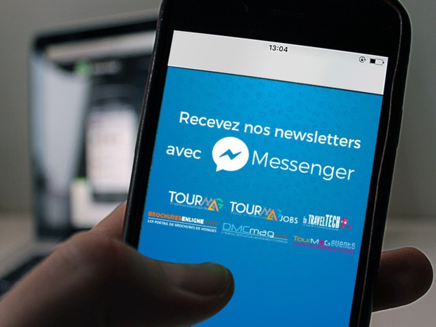 L'inscription aux newsletters du Groupe TourMaG.com sur Mensenger s'effectue depuis le mobile ou en se connectant à la page Facebook dédiée - Photo DR