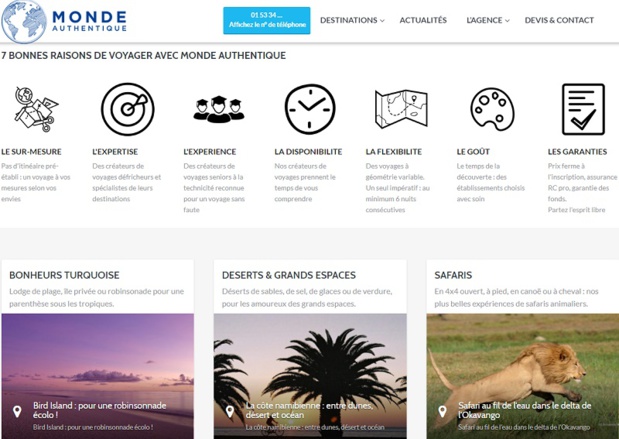 Le site de Monde Authentique qui fait partie du groupe Globaltours - DR
