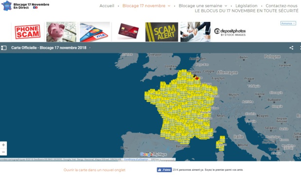 Blocage17novembre.com recense les lieux qui seront ciblés par les blocages - DR Blocage17novembre.com recense les lieux qui seront ciblés par les blocages - DR