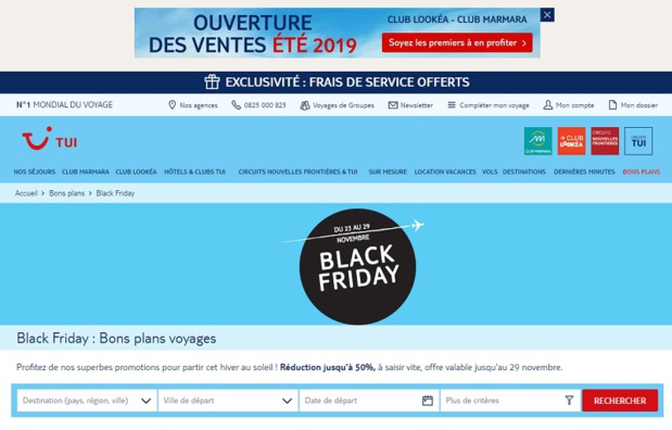 TUI a prévu une opération spéciale pour le Black Friday du 23 au 29 novembre 2018 - DR TUI a prévu une opération spéciale pour le Black Friday du 23 au 29 novembre 2018 - DR