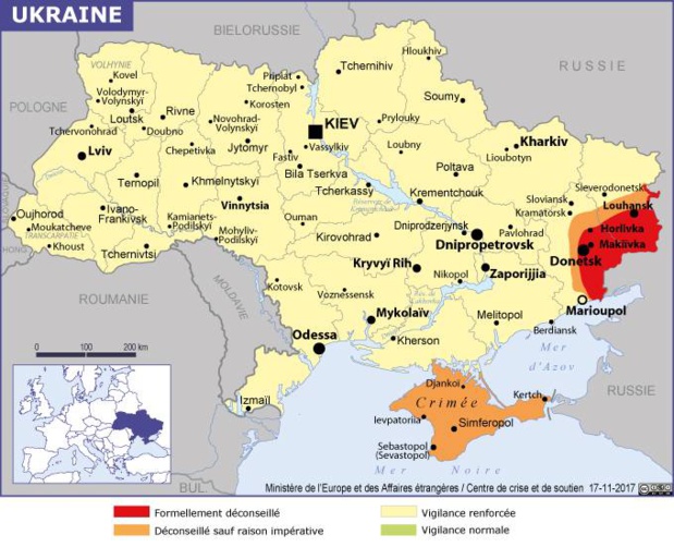La carte de l'Ukraine publiée sur le site du Quai d'Orsay - DR MEAE
